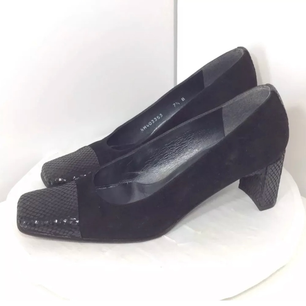 Stuart Weitzman Sued Snakeskin Cap Toe Pumps Heels